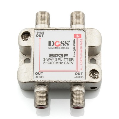3 Way F-Type Coaxial Splitter/Combiner with Power Pass