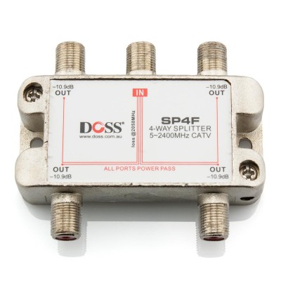 4 Way F-Type Coaxial Splitter/Combiner with Power Pass