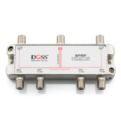 6 Way F-Type Coaxial Splitter/Combiner with Power Pass