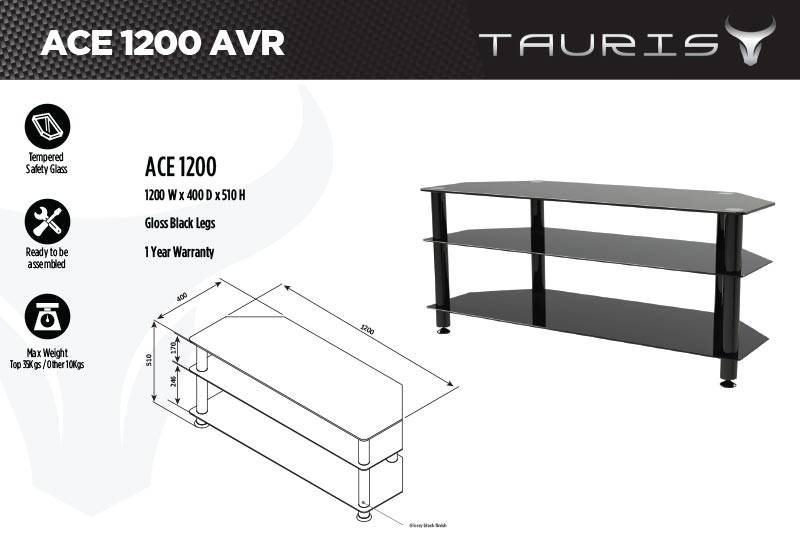Tauris Ace 1200mm TV Stand - Black