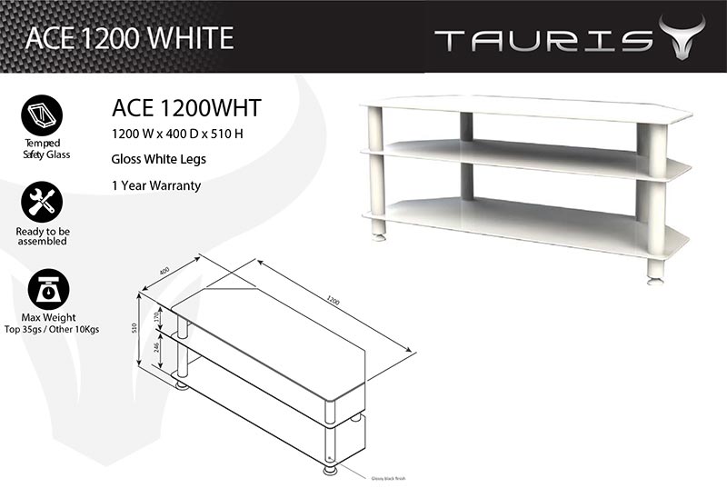 Tauris Ace 1200mm TV Stand - White