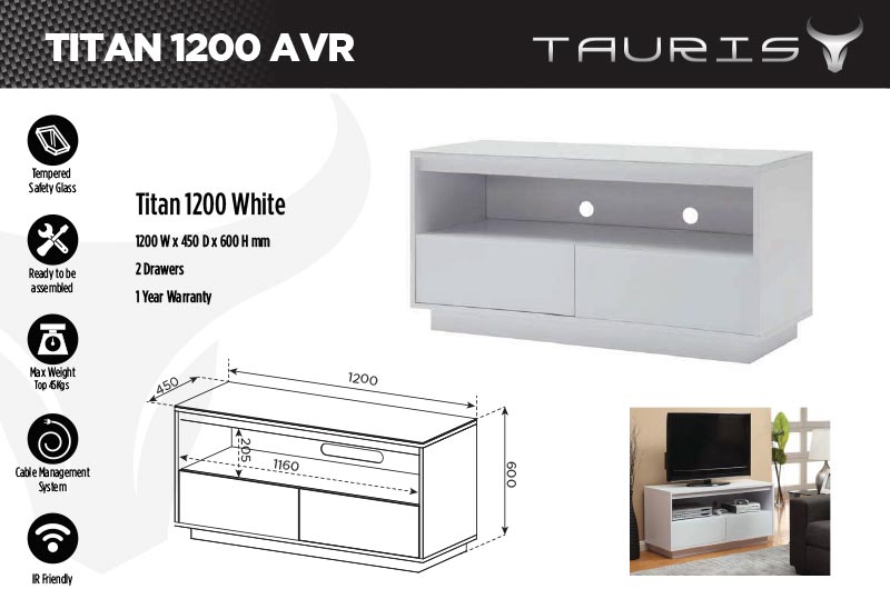 Tauris Titan 1200mm TV Stand - White