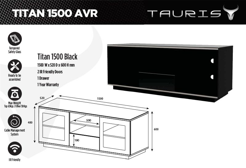 Tauris Titan 1500mm TV Stand - Black