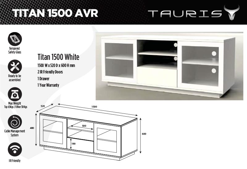 Tauris Titan 1500mm TV Stand - White