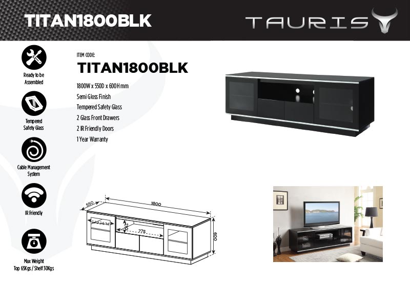 Tauris Titan 1800mm TV Stand - Black