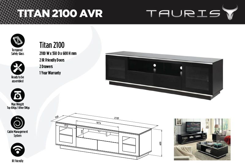 Tauris Titan 2100mm TV Stand - Black