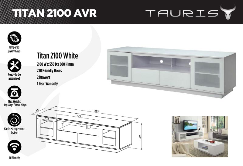 Tauris Titan 2100mm TV Stand - White